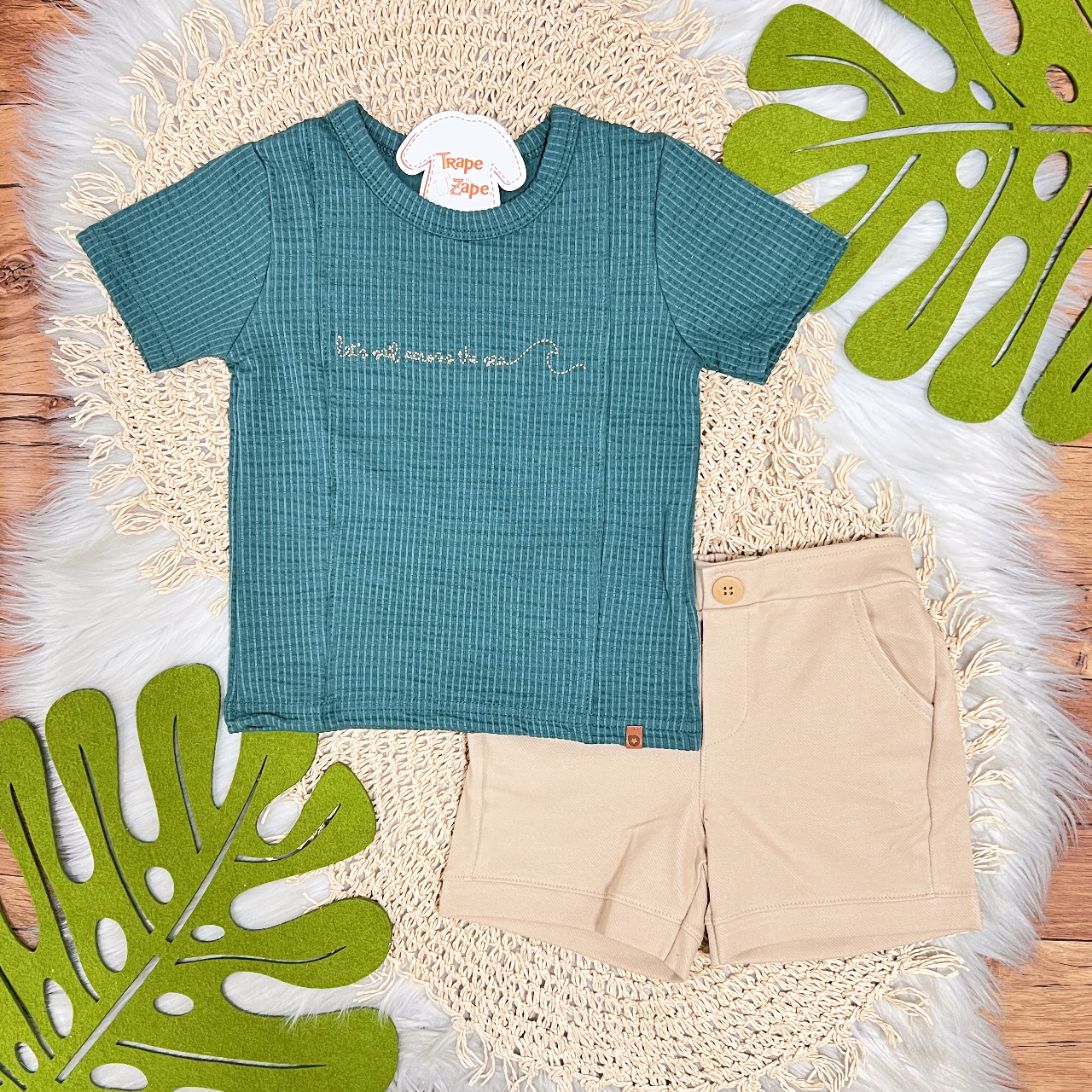  Conj. Camiseta Across the Sea e Bermuda - Verde Oliva e Areia